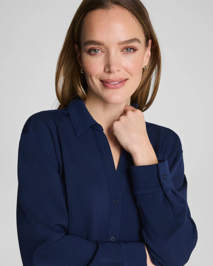 Spanx Airessentials Oversized Button Down Top - Timeless Navy