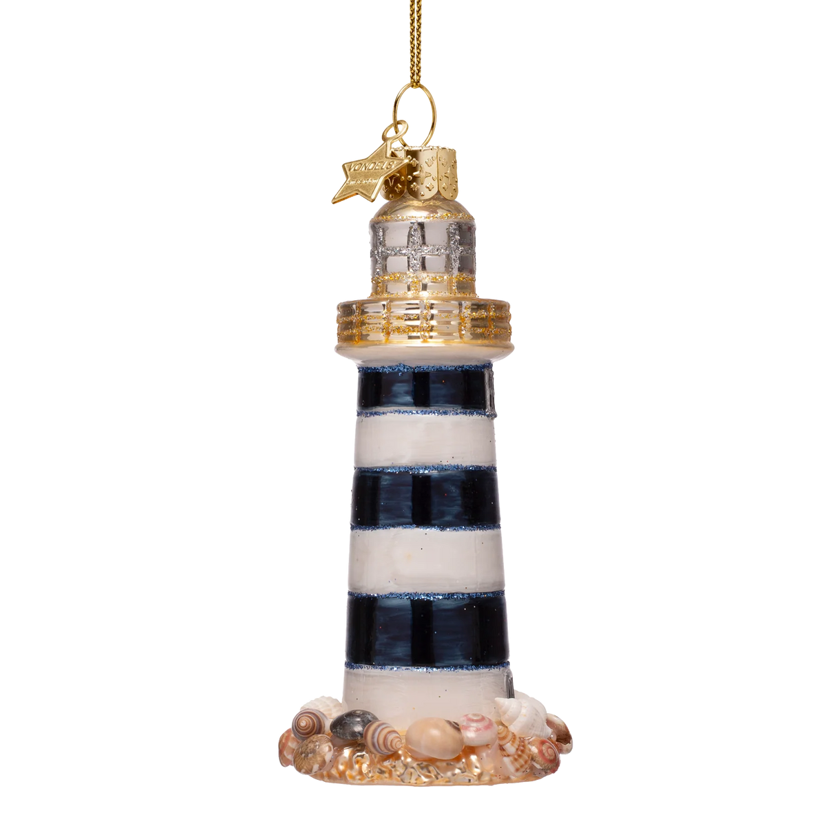 Ornament glass lighthouse white/blue