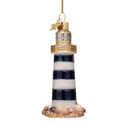 Ornament glass lighthouse white/blue
