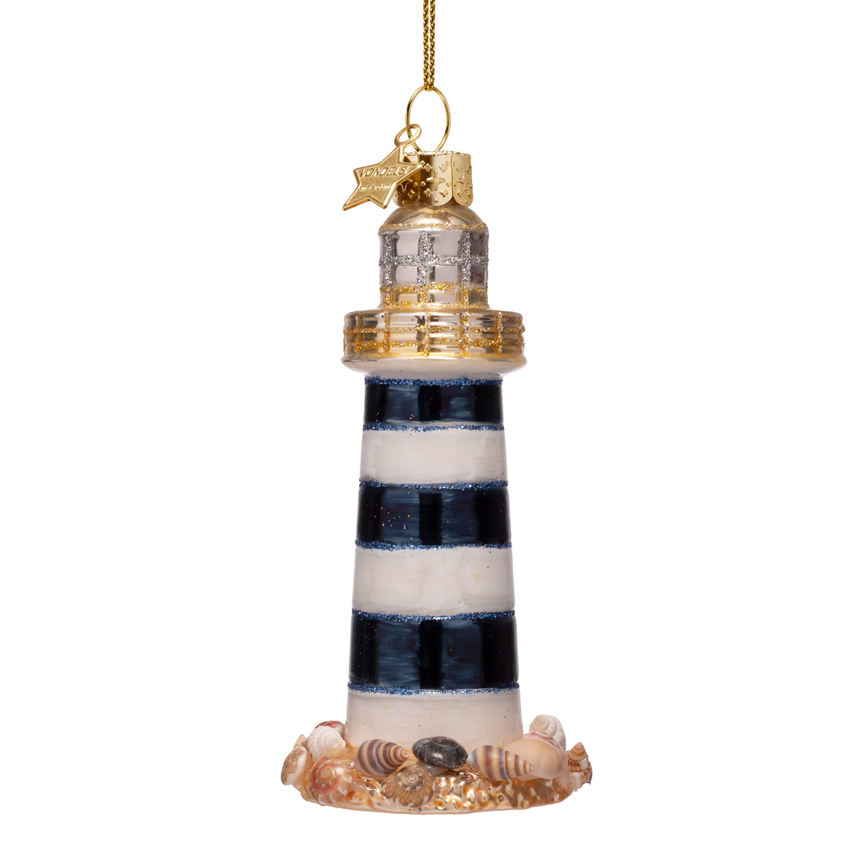 Ornament glass lighthouse white/blue