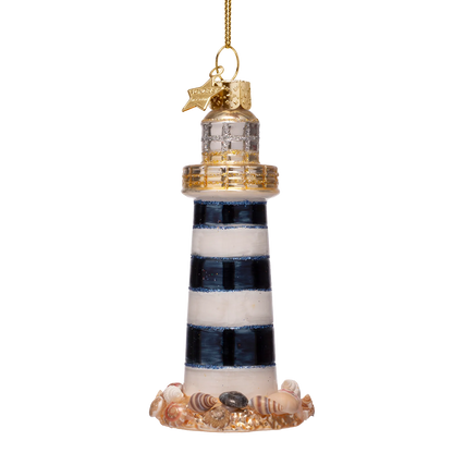 Ornament glass lighthouse white/blue