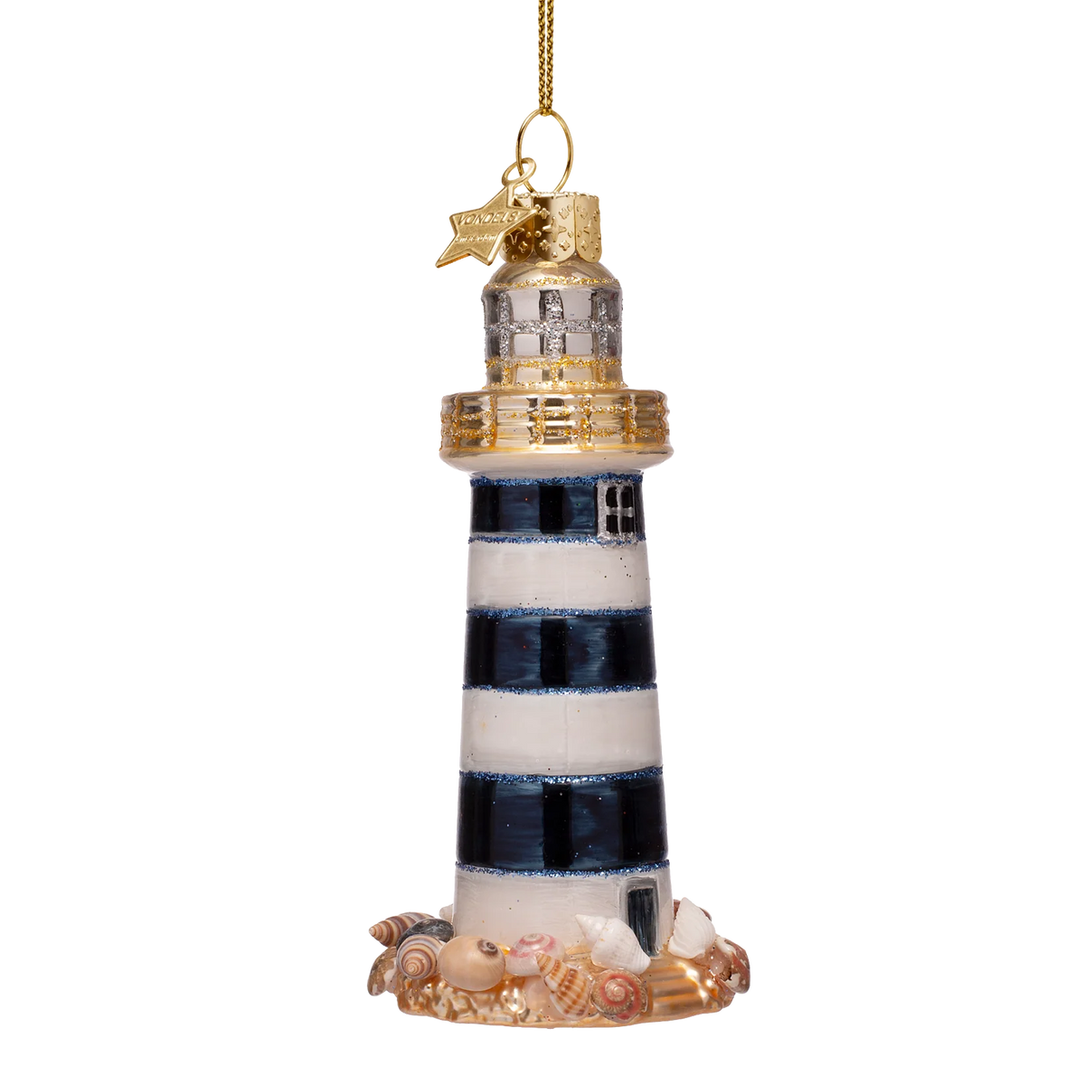Ornament glass lighthouse white/blue