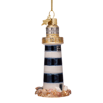 Ornament glass lighthouse white/blue