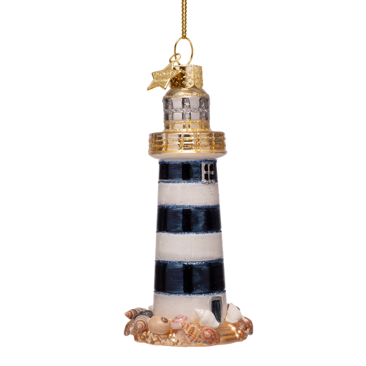 Ornament glass lighthouse white/blue
