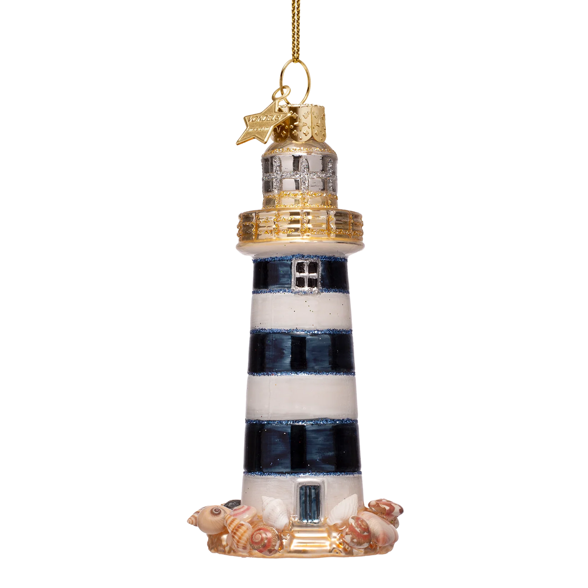 Ornament glass lighthouse white/blue