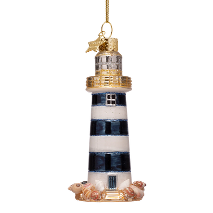 Ornament glass lighthouse white/blue
