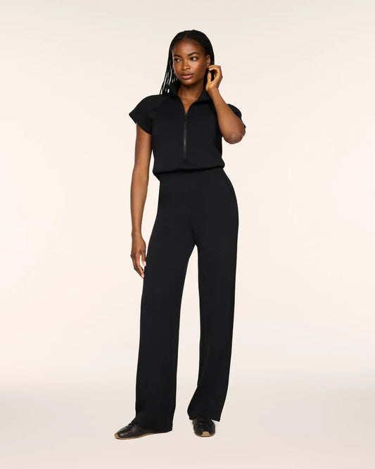 SPANX AirEssentials® Pintuck Half Zip Jumpsuit - Very Black