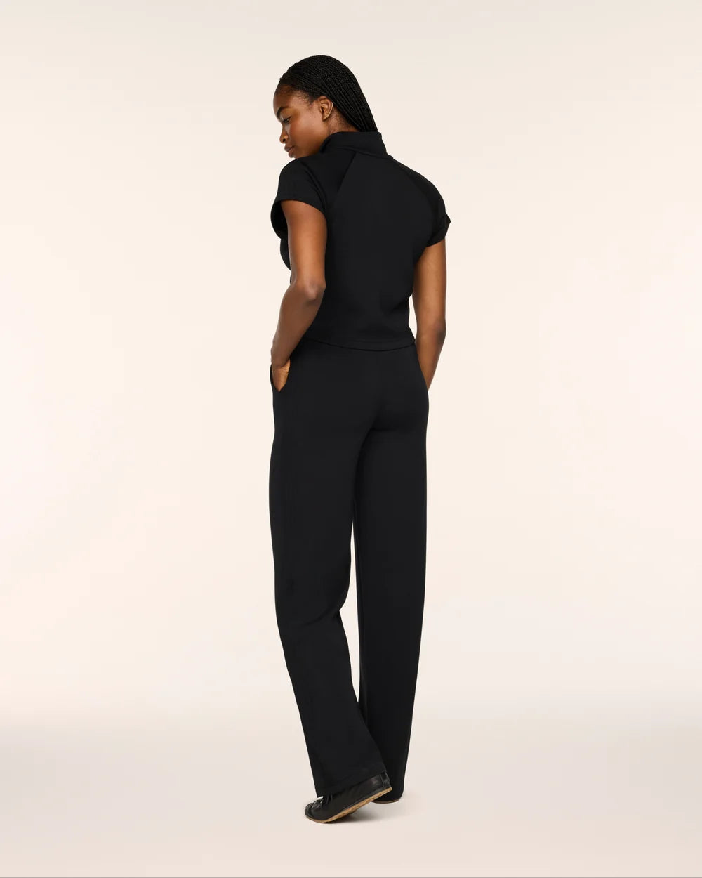 SPANX AirEssentials® Pintuck Half Zip Jumpsuit - Very Black