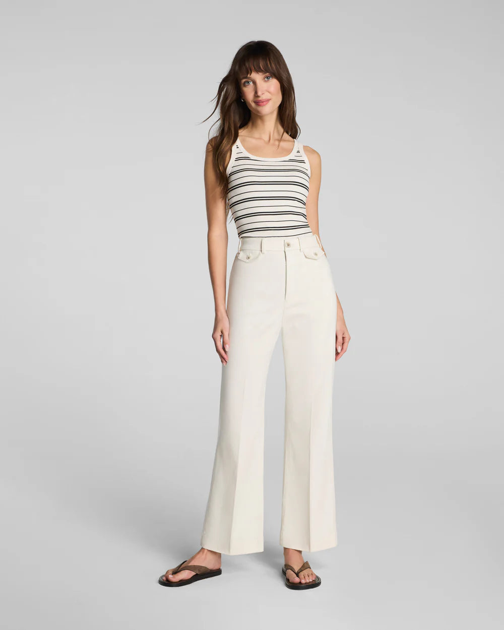 SPANX® Ribbed Knit Scoop Neck Tank - Linen/Classic Black Stripe