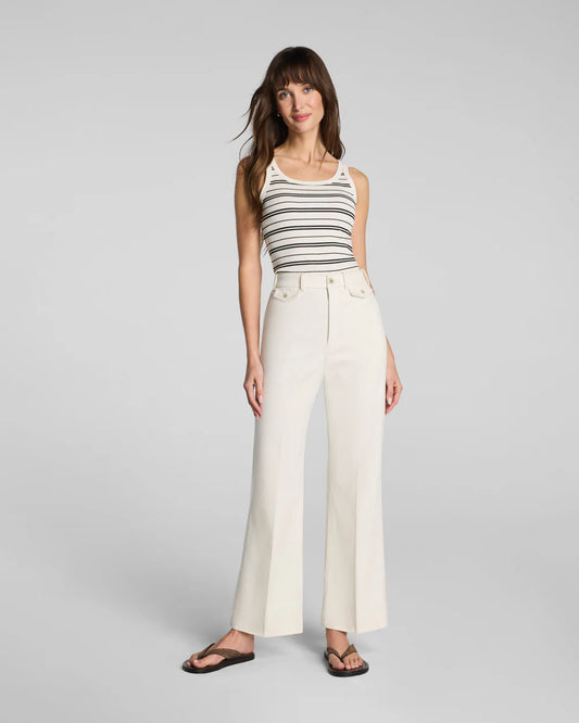 SPANX® Ribbed Knit Scoop Neck Tank - Linen/Classic Black Stripe