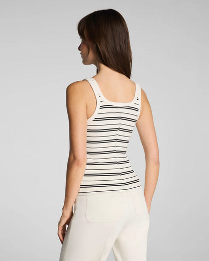 SPANX® Ribbed Knit Scoop Neck Tank - Linen/Classic Black Stripe