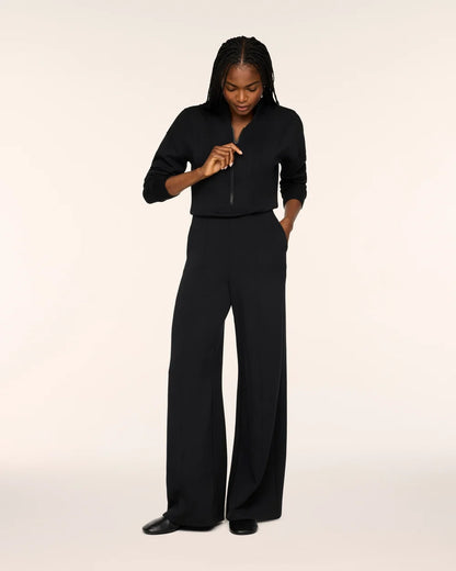 SPANX AirEssentials® Long Sleeve Shawl Collar Jumpsuit - Very Black - PETITE