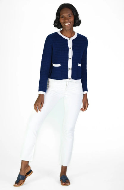 Navy and White Lady Cardigan
