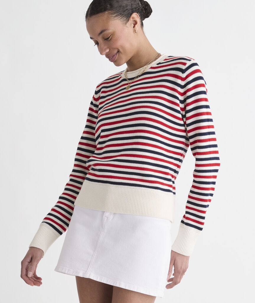 Katie Cotton Stripe Rollneck Sweater - Red White and Blue Stripe