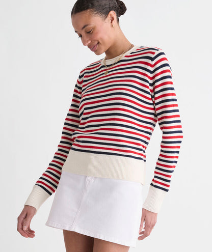 Katie Cotton Stripe Rollneck Sweater - Red White and Blue Stripe