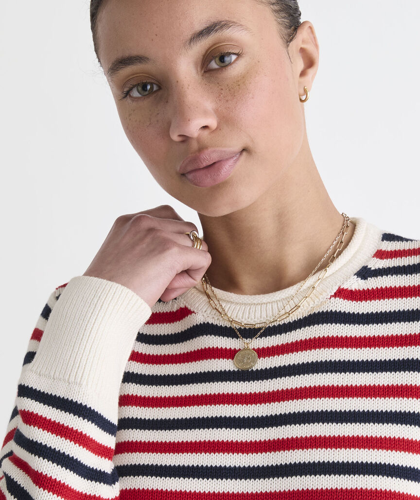 Katie Cotton Stripe Rollneck Sweater - Red White and Blue Stripe