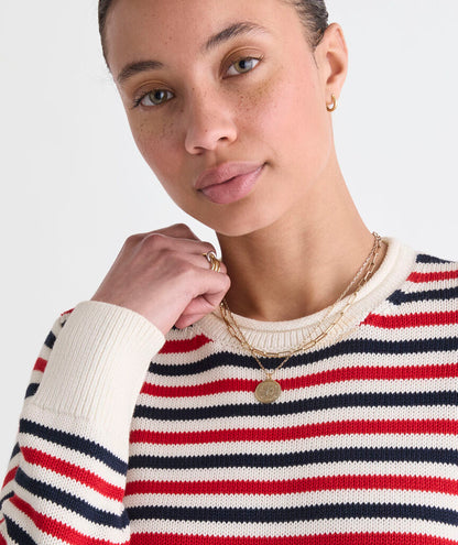 Katie Cotton Stripe Rollneck Sweater - Red White and Blue Stripe