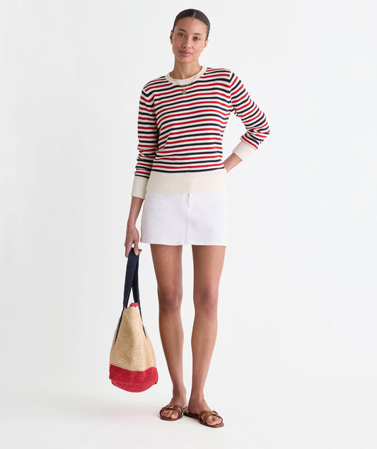 Katie Cotton Stripe Rollneck Sweater - Red White and Blue Stripe