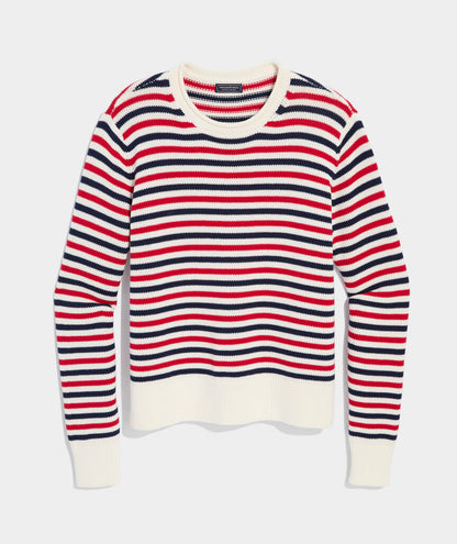 Katie Cotton Stripe Rollneck Sweater - Red White and Blue Stripe