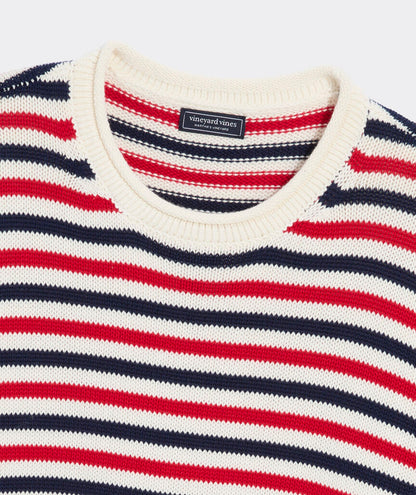 Katie Cotton Stripe Rollneck Sweater - Red White and Blue Stripe