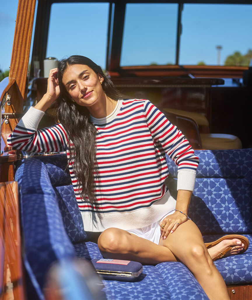 Katie Cotton Stripe Rollneck Sweater - Red White and Blue Stripe