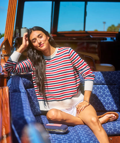 Katie Cotton Stripe Rollneck Sweater - Red White and Blue Stripe
