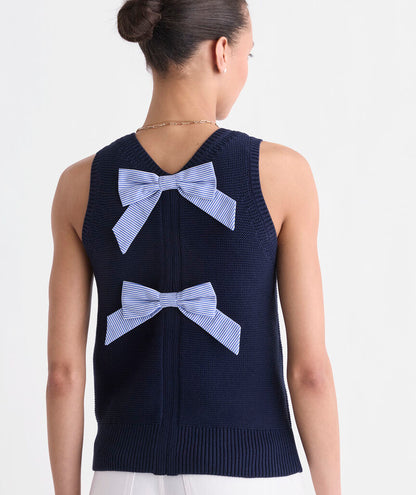 Katie Cotton Bow Sweater Tank - Nautical Navy