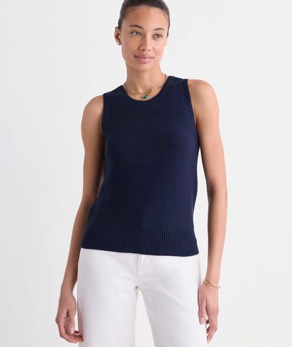 Katie Cotton Bow Sweater Tank - Nautical Navy