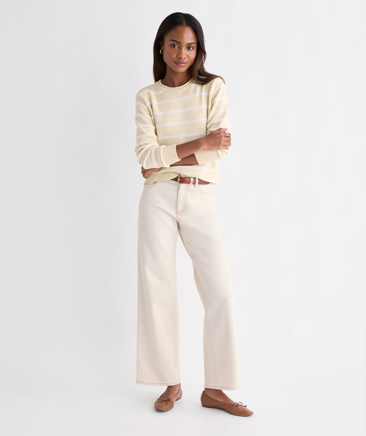Katie Cotton Rollneck Sweater - Oatmeal Heather Stripe