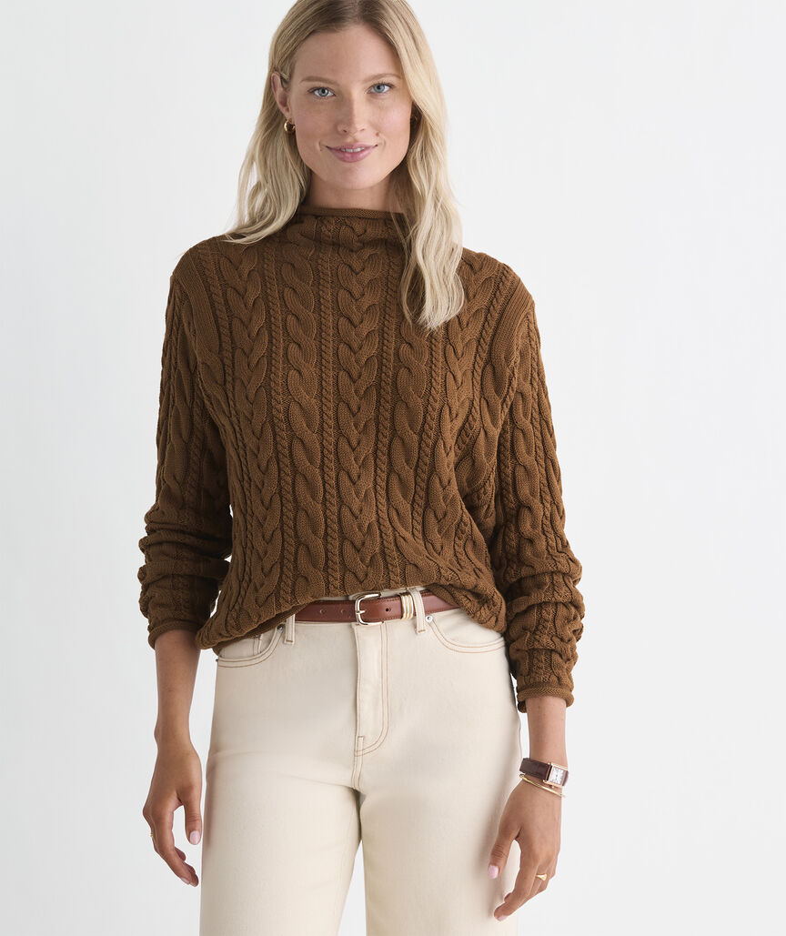Katie Cotton Cable Mockneck Sweater - Coconut
