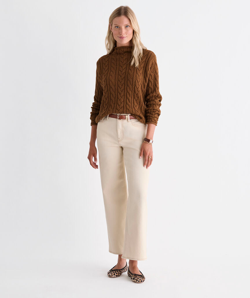 Katie Cotton Cable Mockneck Sweater - Coconut