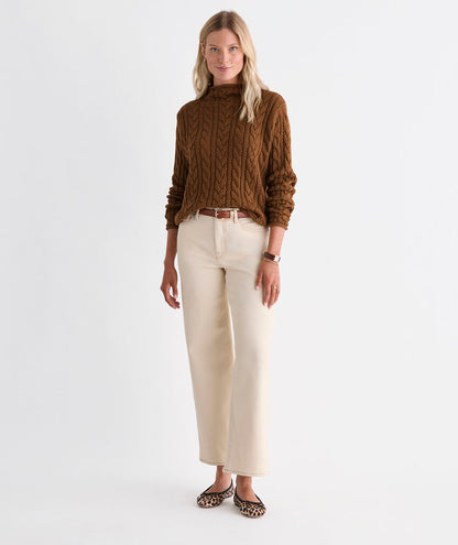 Katie Cotton Cable Mockneck Sweater - Coconut