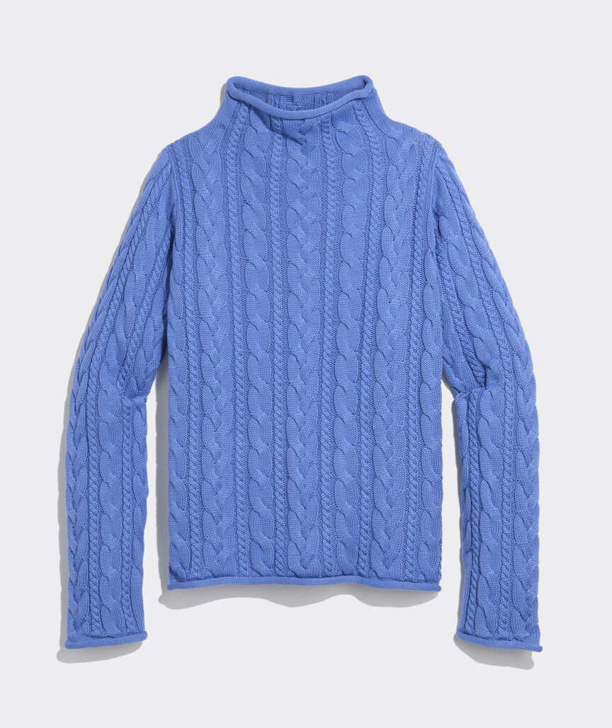 Katie Cotton Cable Mockneck Sweater - Breaker Blue