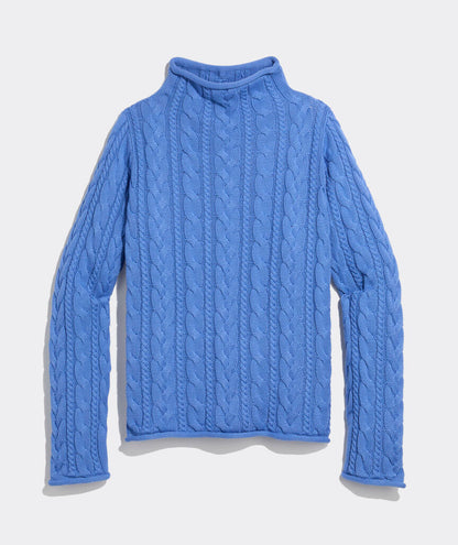 Katie Cotton Cable Mockneck Sweater - Breaker Blue