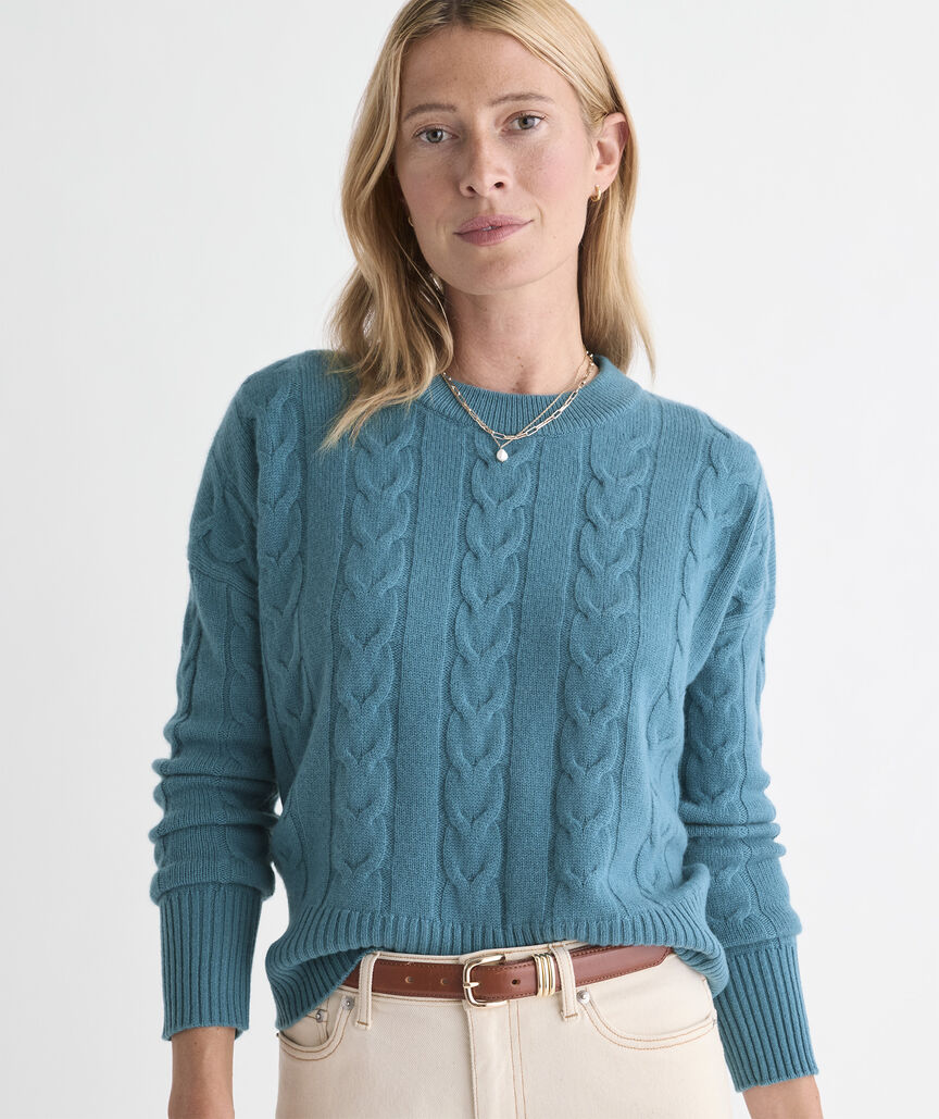 Cashmere Cable Crewneck Sweater - Lowcountry Loden