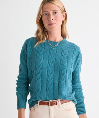 Cashmere Cable Crewneck Sweater - Lowcountry Loden