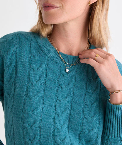 Cashmere Cable Crewneck Sweater - Lowcountry Loden