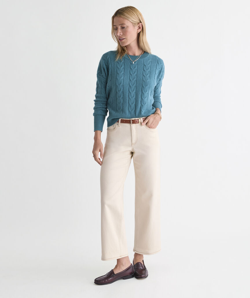 Cashmere Cable Crewneck Sweater - Lowcountry Loden