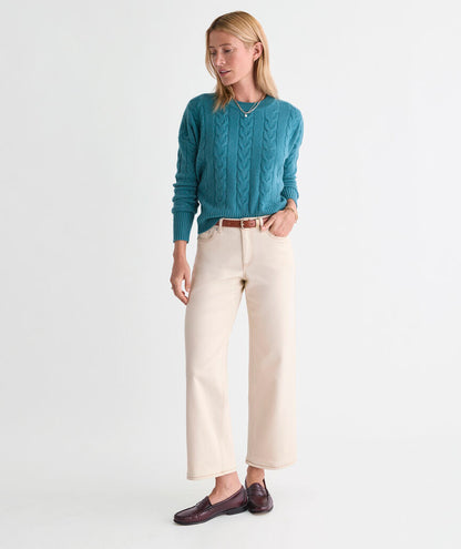 Cashmere Cable Crewneck Sweater - Lowcountry Loden