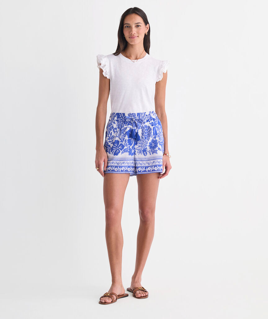 Frankie Pull-On Shorts - Paradise Print White