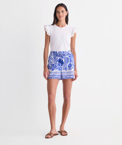 Frankie Pull-On Shorts - Paradise Print White
