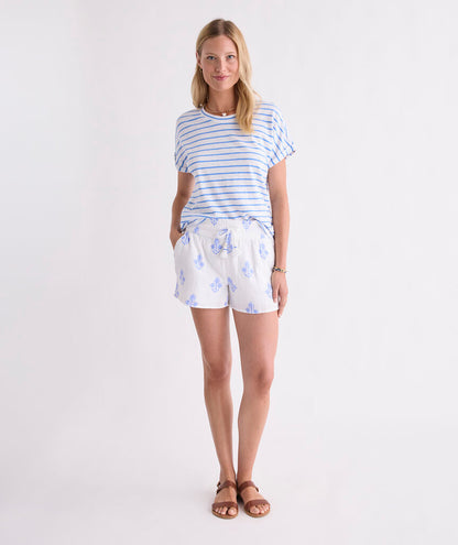 Frankie Gauze Pull-On Shorts - White Lia Blockprint