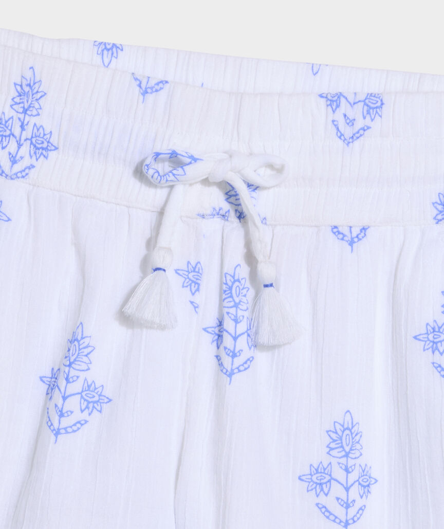 Frankie Gauze Pull-On Shorts - White Lia Blockprint