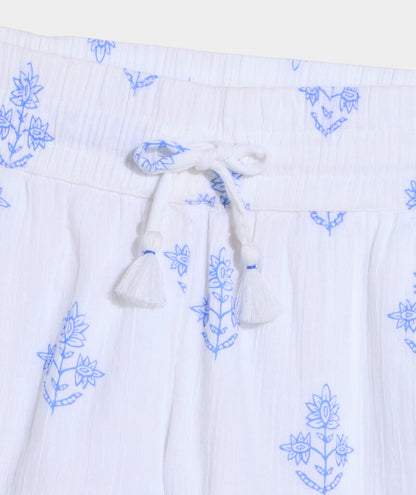Frankie Gauze Pull-On Shorts - White Lia Blockprint