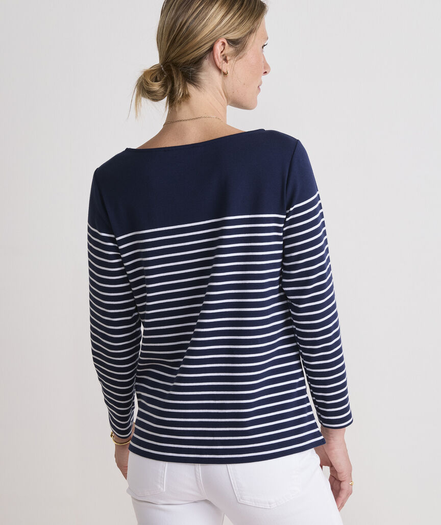 Deluxe Boatneck Top - EB Stripe - Nautical Navy/White Cap