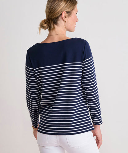 Deluxe Boatneck Top - EB Stripe - Nautical Navy/White Cap