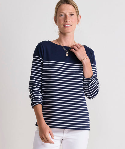 Deluxe Boatneck Top - EB Stripe - Nautical Navy/White Cap