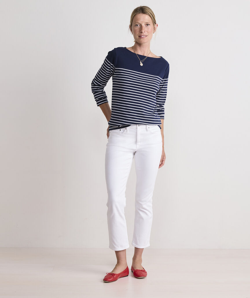Deluxe Boatneck Top - EB Stripe - Nautical Navy/White Cap