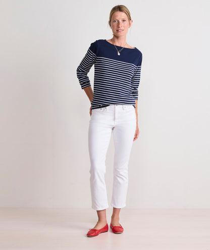 Deluxe Boatneck Top - EB Stripe - Nautical Navy/White Cap
