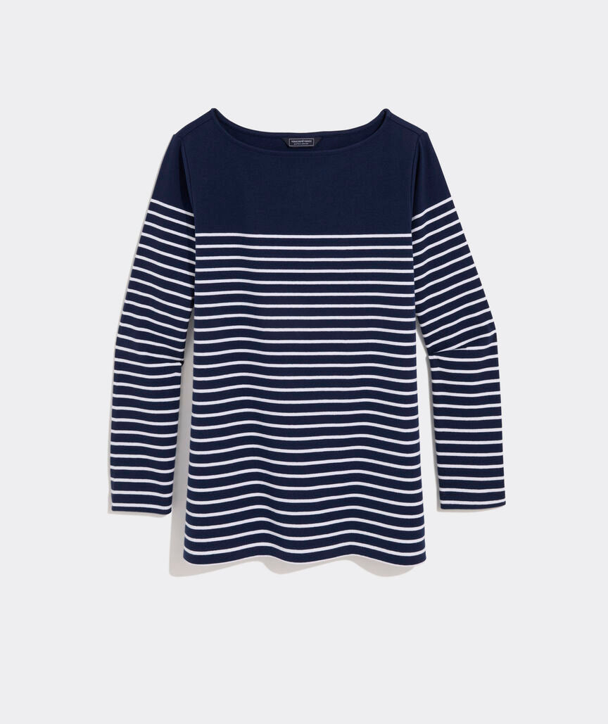 Deluxe Boatneck Top - EB Stripe - Nautical Navy/White Cap